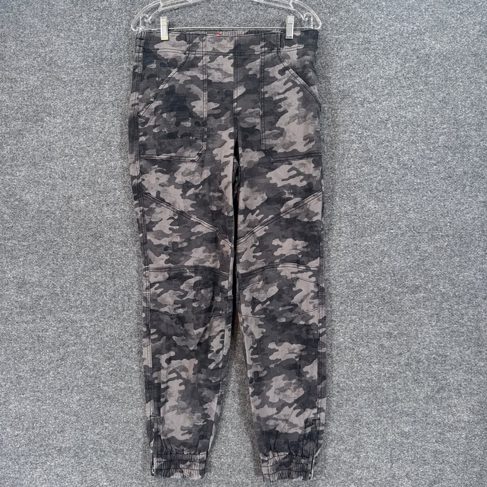 Spanx Jogger Pants Women Large Gray Camo Ankle Zip Utility Casual Stretch